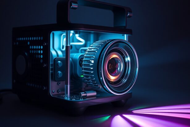 Modern projektor belső működése színes fényekkel