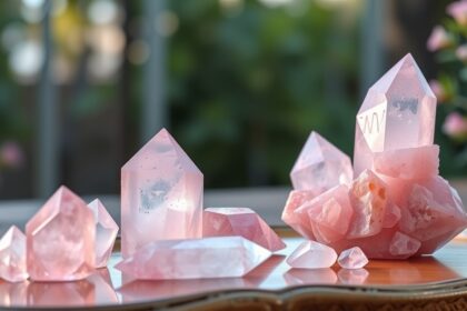 Rózsakvarc kristályok különböző formái, a lelki egyensúlyért.