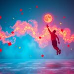 Férfi ugrik a motiváció és kreativitás szimbolikus ábrázolásával