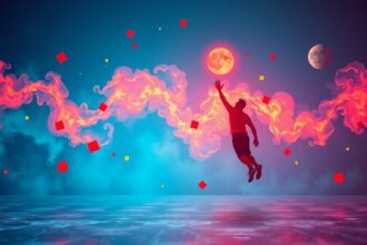 Férfi ugrik a motiváció és kreativitás szimbolikus ábrázolásával