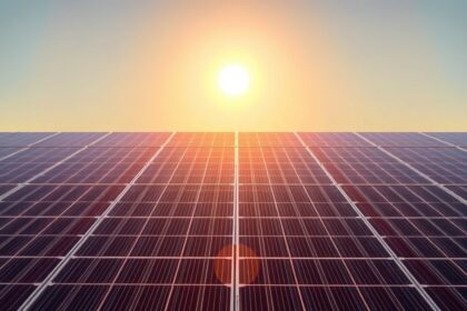 Szolárpanelek napfényben, megújuló energiaforrás