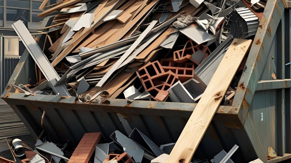 Teljesen megtelt konténer építkezési hulladékkal