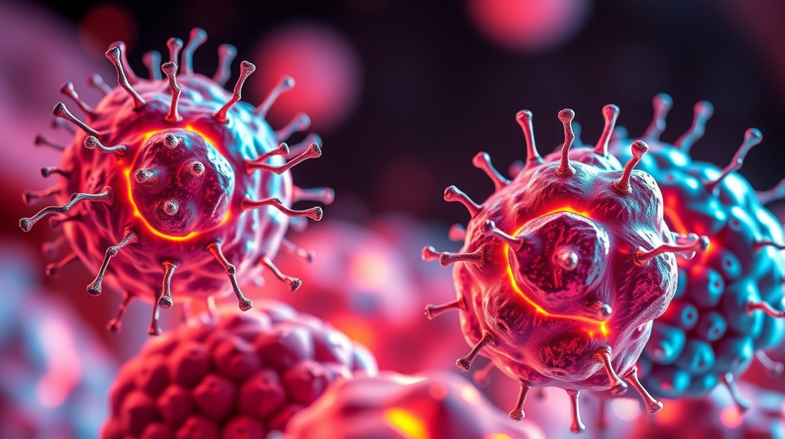 Mikroszkópikus kép vírusokról, amelyek az immunrendszert támadják.