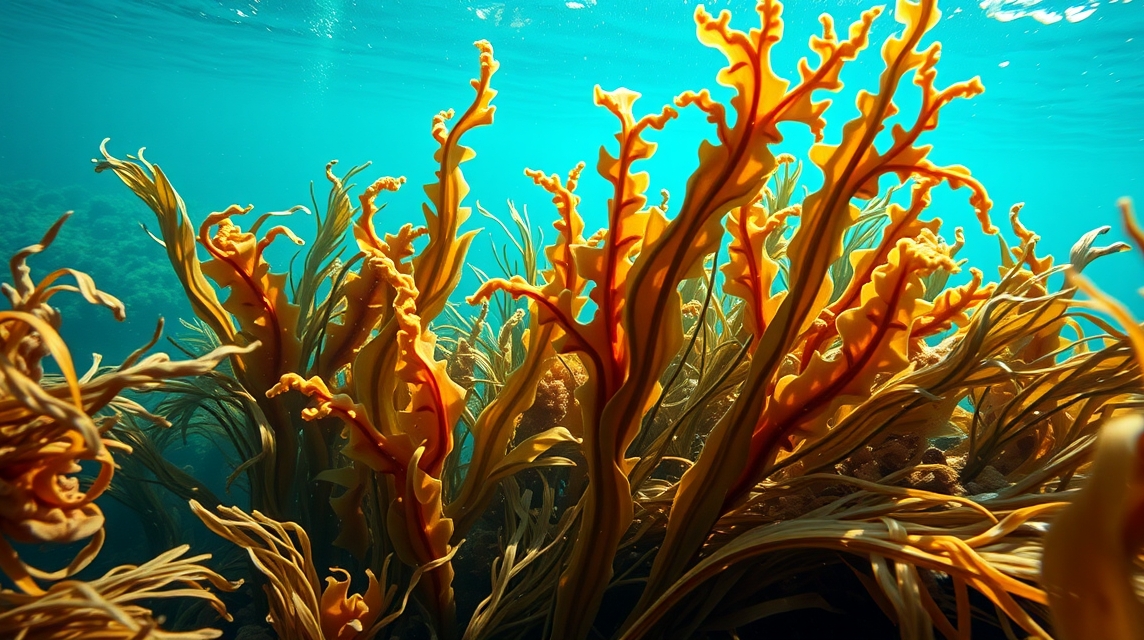 Tengeri algák a víz alatt, melyek jódot és ásványi anyagokat tartalmaznak.