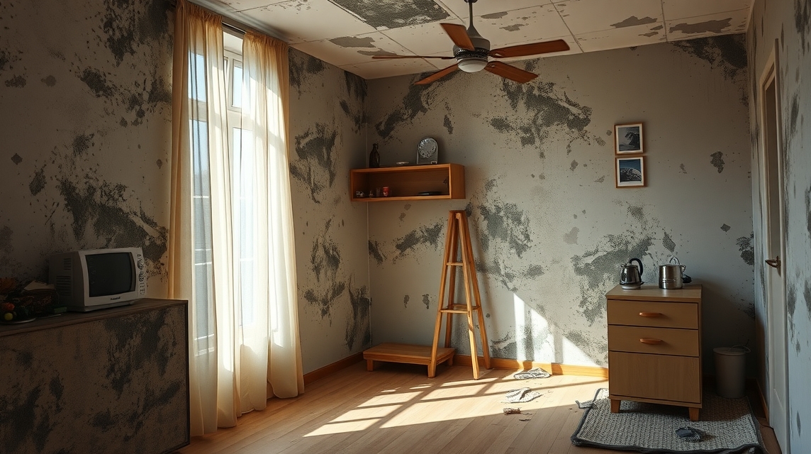 Penészes fal egy lakásban, ami egészségügyi kockázatokat jelent.