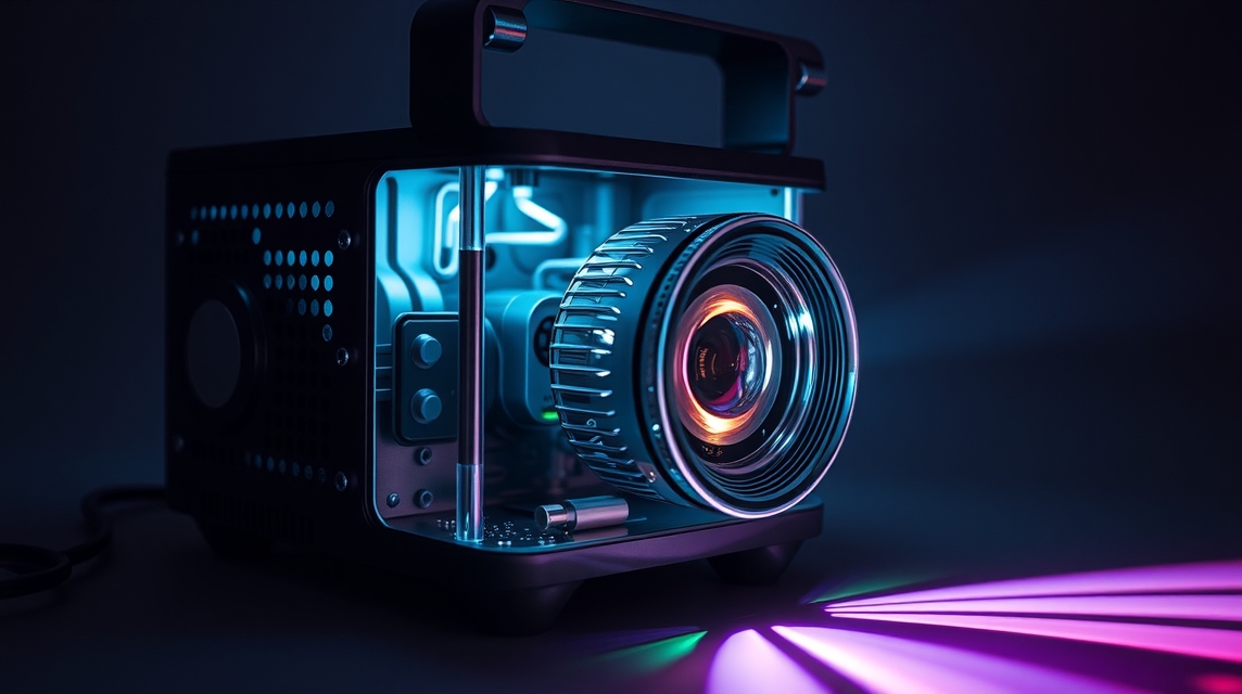 Modern projektor belső működése színes fényekkel