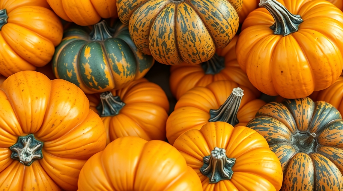 Sütőtök halom őszies színekben, egészséges táplálkozás