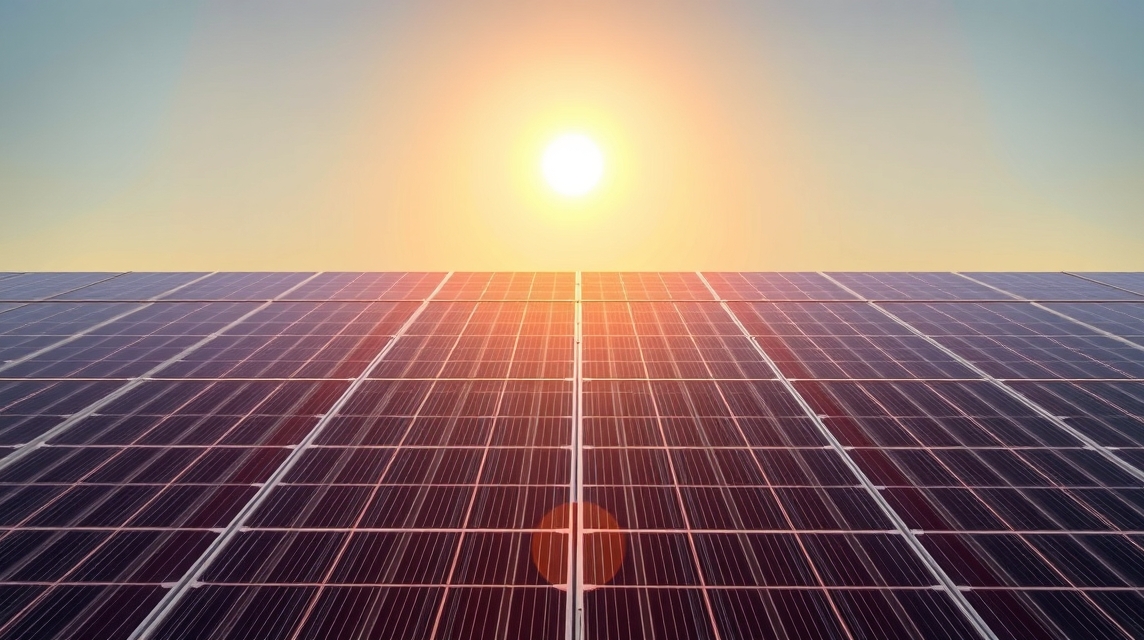Szolárpanelek napfényben, megújuló energiaforrás