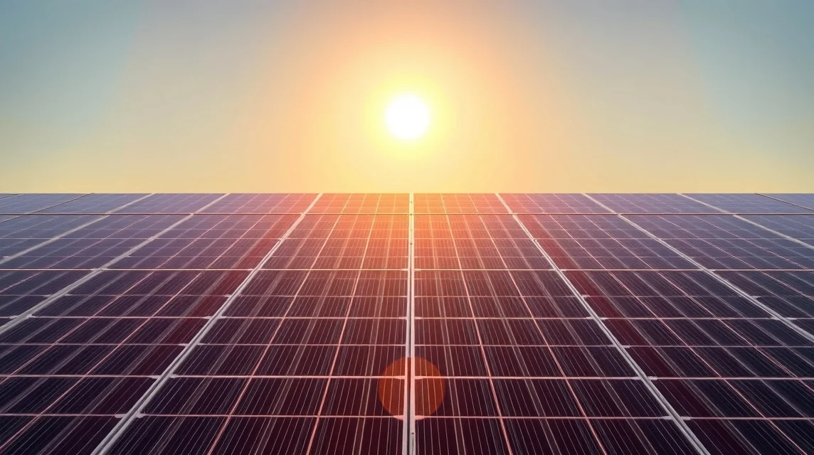 Szolárpanelek napfényben, megújuló energiaforrás