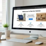 Modern webshop megnyitása számítógépen, digitális marketing.