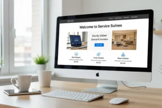 Modern webshop megnyitása számítógépen, digitális marketing.