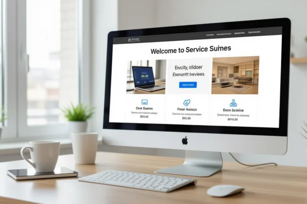 Modern webshop megnyitása számítógépen, digitális marketing.