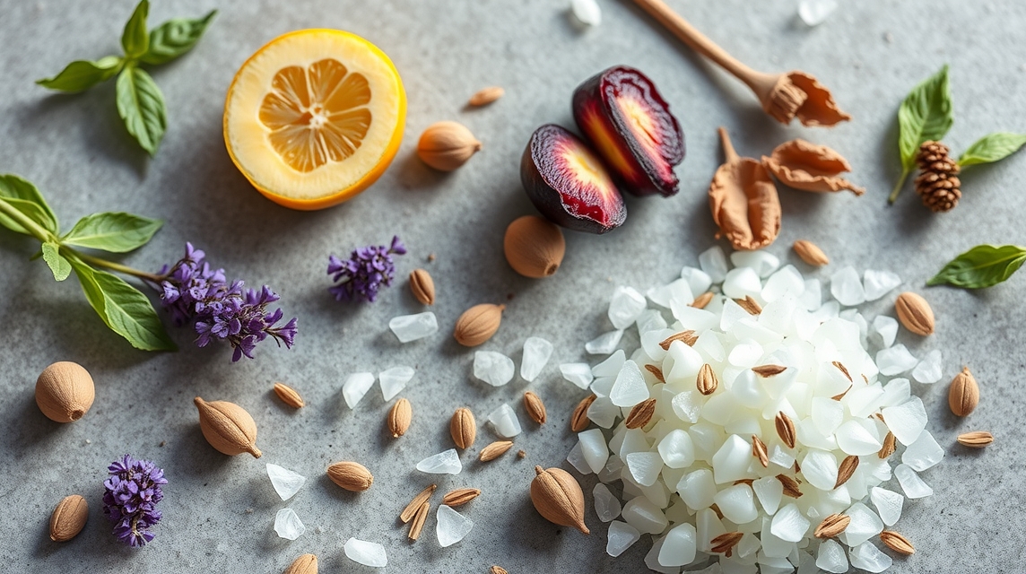 Természetes összetevők, mint citrom, gyógynövények és gyümölcsök