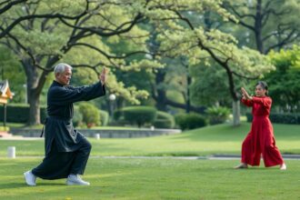 Tai chi gyakorlat a szabadban, mindfulness és tudatosság
