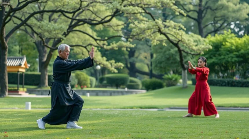 Tai chi gyakorlat a szabadban, mindfulness és tudatosság