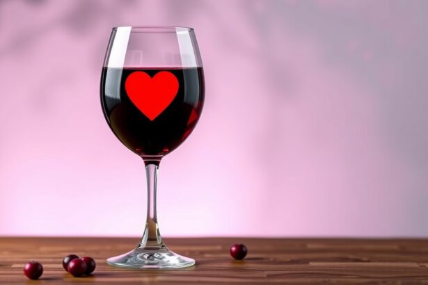 Vörösbor pohár szívvel, egészség és vérnyomás.