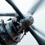 Helikopter rotor részletes képe, amely bemutatja a forgó lapátokat és mechanikát.
