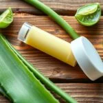 Aloe vera levelek és ajakbalzsam természetes hidratáláshoz.