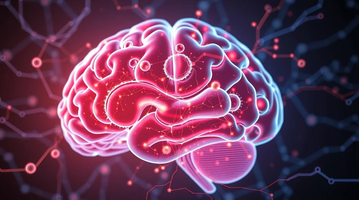 Digitális ábrázolás az emberi agy neurotranszmitter kapcsolatairól.