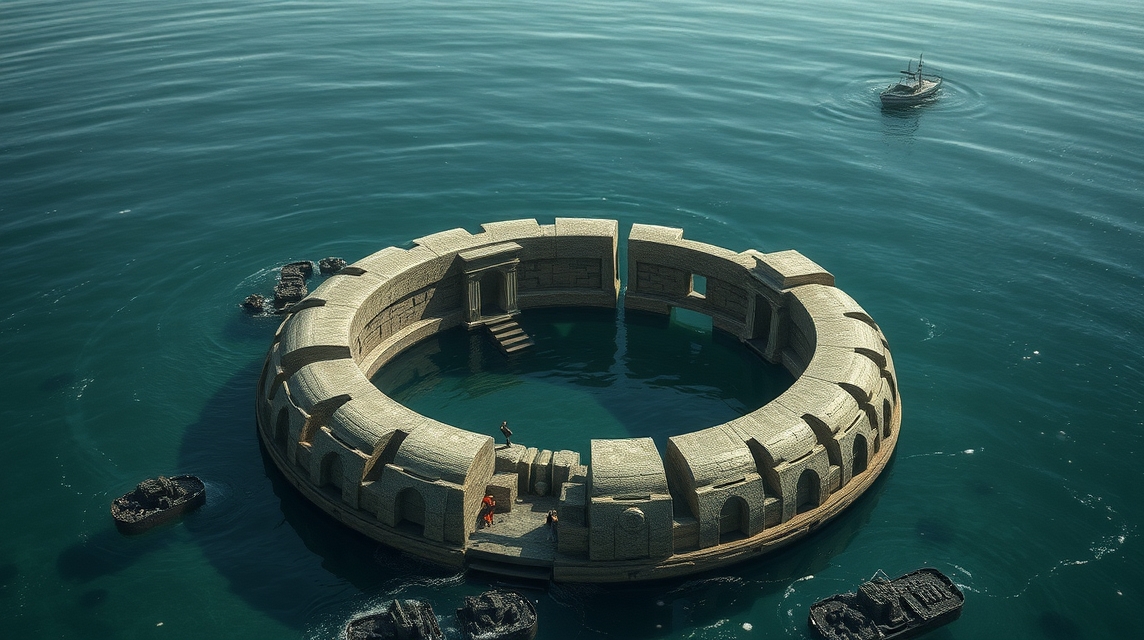 Az Atlanti-gyűrű látképe egy víz alatti kör alakú építményről.