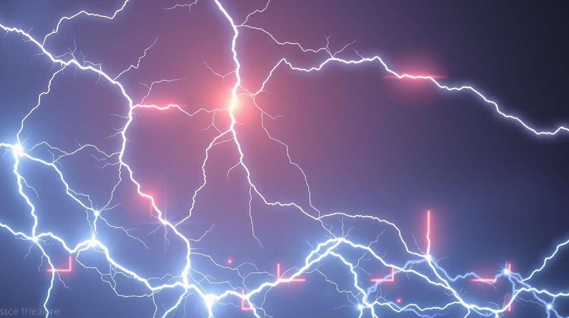 Fényképezett elektromos ív és villámok az égbolton.