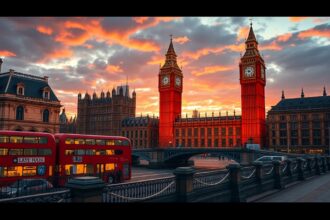 Híres londoni látkép a Big Ben és a Parlament épületekkel