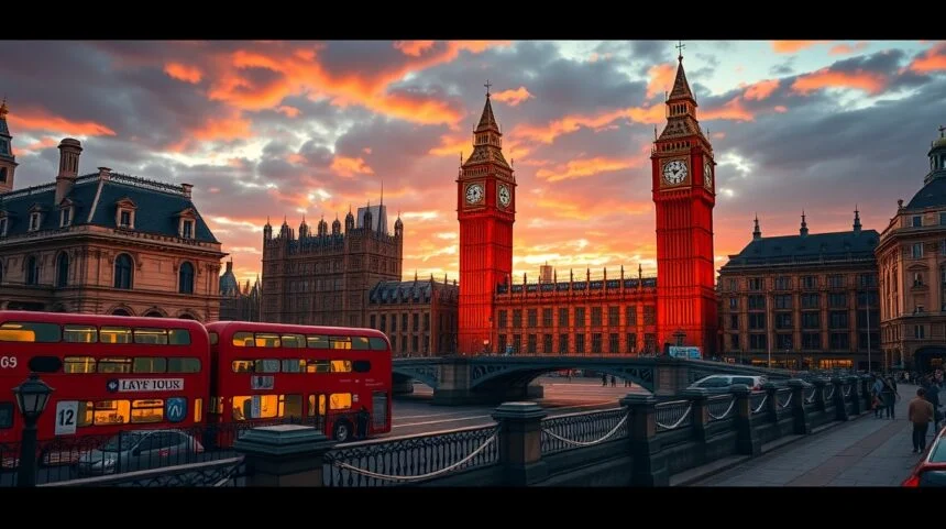 Híres londoni látkép a Big Ben és a Parlament épületekkel