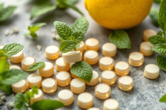 Citromfű tabletták friss citromfű levelekkel és citrommal