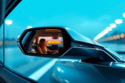 Elektromos autótükör belső látképpel és vezetővel.