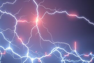 Fényképezett elektromos ív és villámok az égbolton.