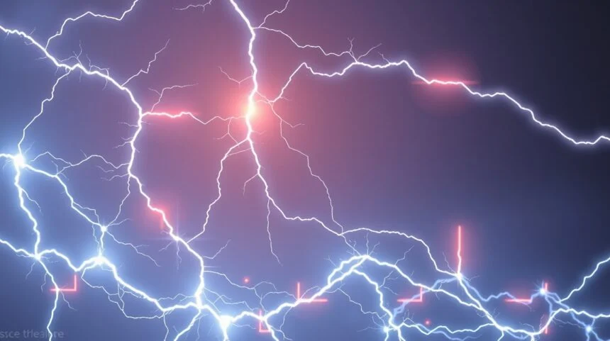 Fényképezett elektromos ív és villámok az égbolton.