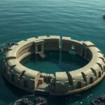 Az Atlanti-gyűrű látképe egy víz alatti kör alakú építményről.