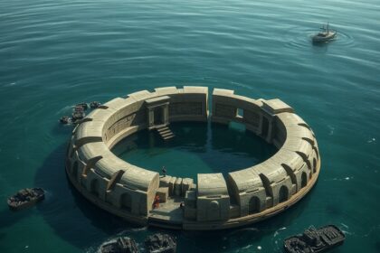 Az Atlanti-gyűrű látképe egy víz alatti kör alakú építményről.