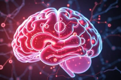 Digitális ábrázolás az emberi agy neurotranszmitter kapcsolatairól.