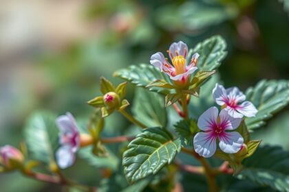 Bodorrózsa virágok közelről, zöld levelekkel, gyönyörű színekben.