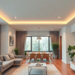 Modern nappali nyitott étkezővel és természetes világítással