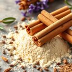 Fahéj és fűszerek frissítő elrendezése az asztalon.