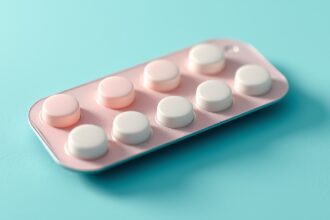 Hormonális fogamzásgátló tabletták buborékcsomagolásban.