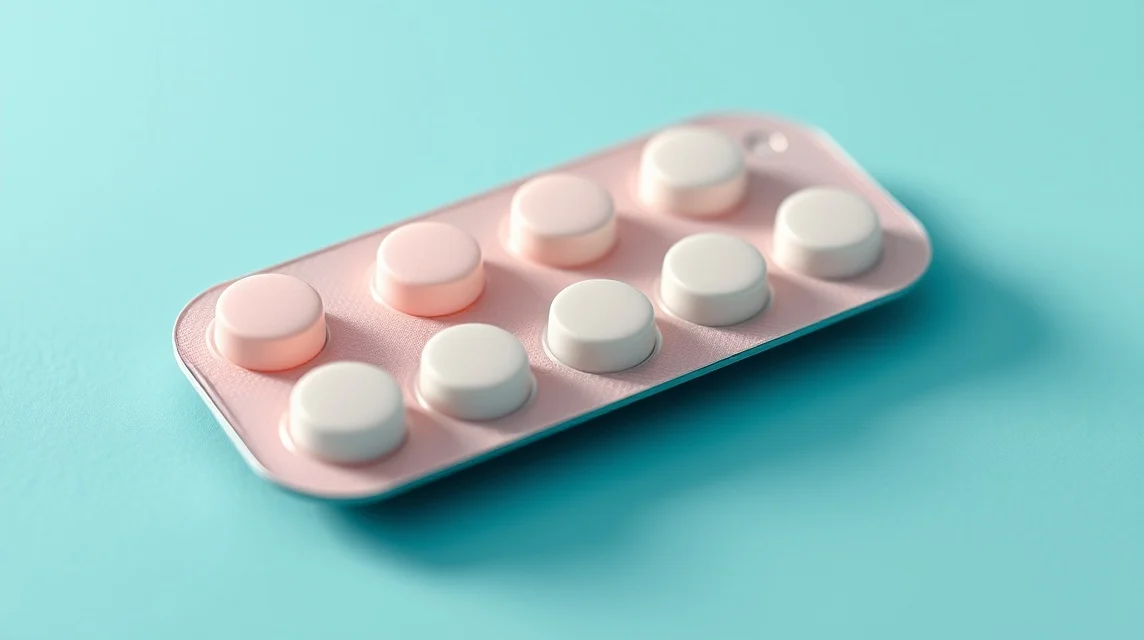 Hormonális fogamzásgátló tabletták buborékcsomagolásban.