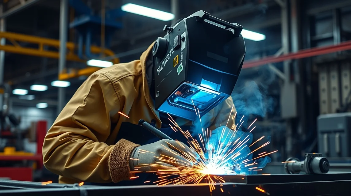 Hegesztő modern technikával munkálkodik ipari környezetben.