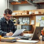 Férfi íróasztalnál dolgozik hosszú protokoll segítségével