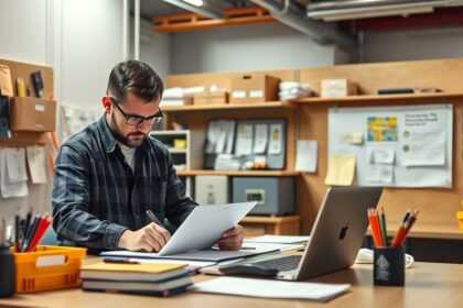 Férfi íróasztalnál dolgozik hosszú protokoll segítségével