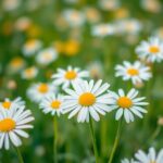 Kamilla virágok a tavaszi mezőn