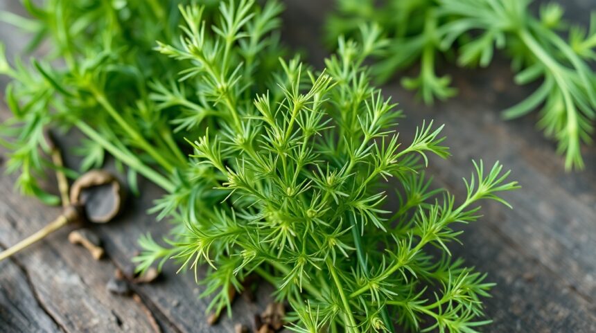 Friss kapor levelek asztalon, az egészség fűszereként