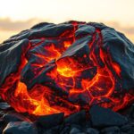 Láva kő a naplementében, erő és védelem szimbólumaként.