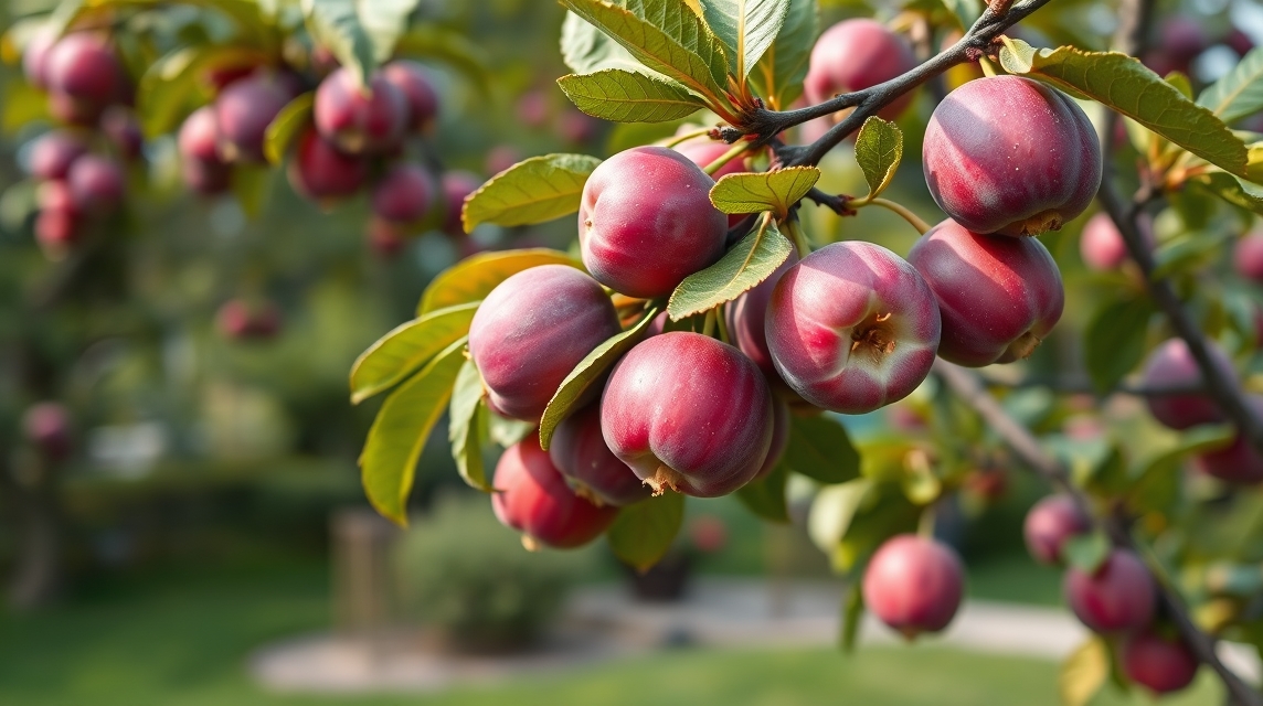 Friss japán szilva fán, egészséges gyümölcs a tápláló életmódhoz.
