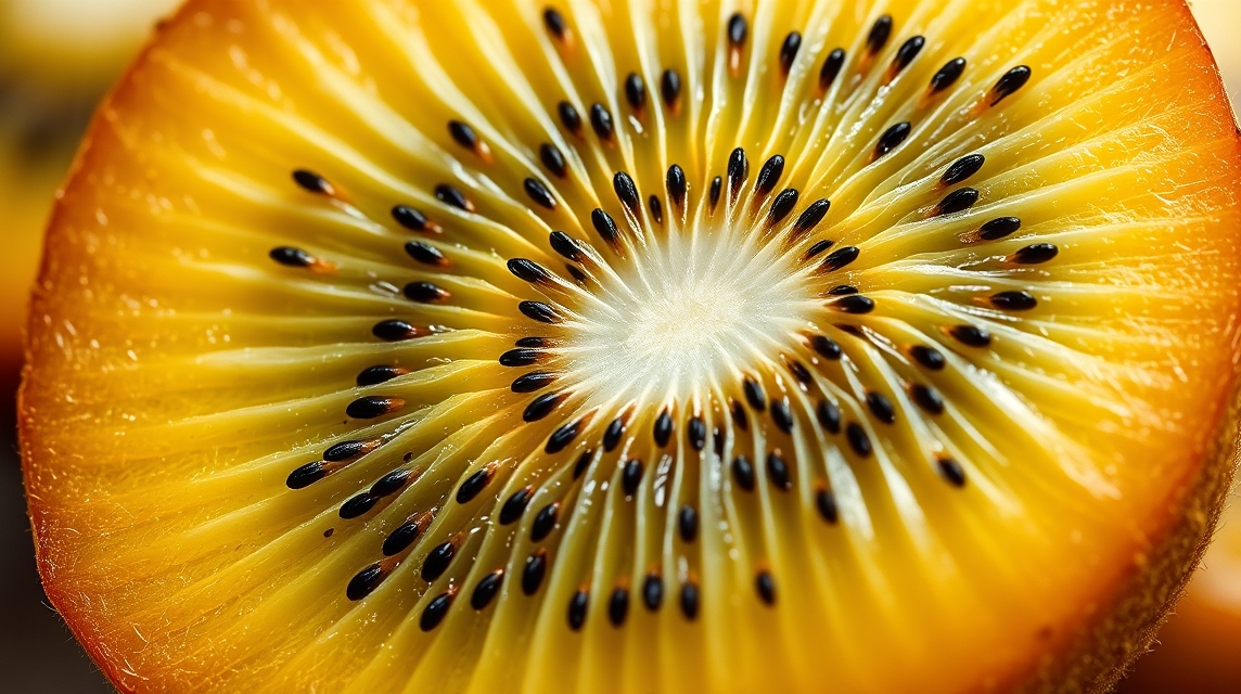 A kivi belseje, gazdag vitaminokban és antioxidánsokban.