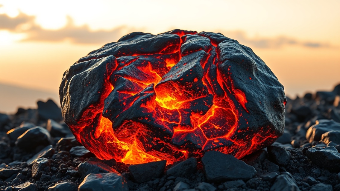 Láva kő a naplementében, erő és védelem szimbólumaként.