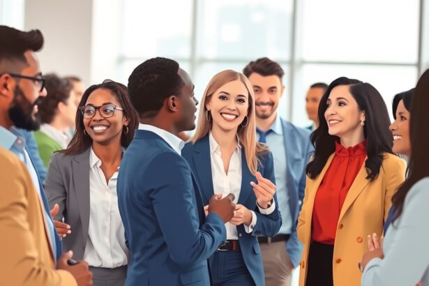 Szakmai networking eseményen részt vevő emberek