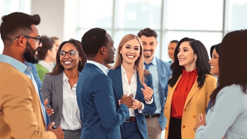 Szakmai networking eseményen részt vevő emberek
